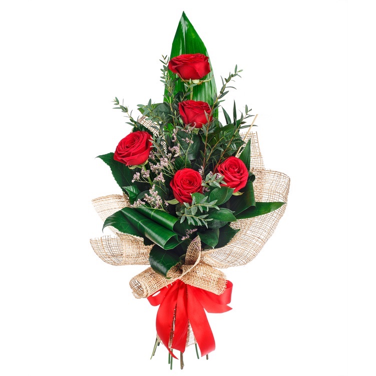 Bouquet Rubino (Rose Rosse, Viola Statice e Iris blu), Consegna fiori a  domicilio