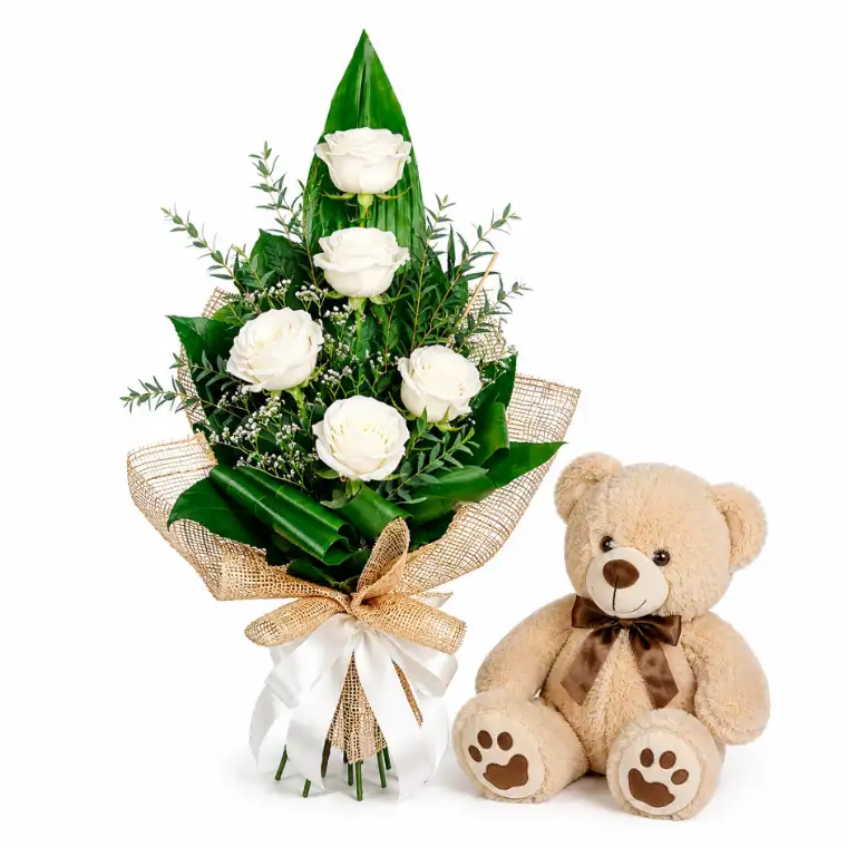 peluche e rose bianche peluche e rose bianche
